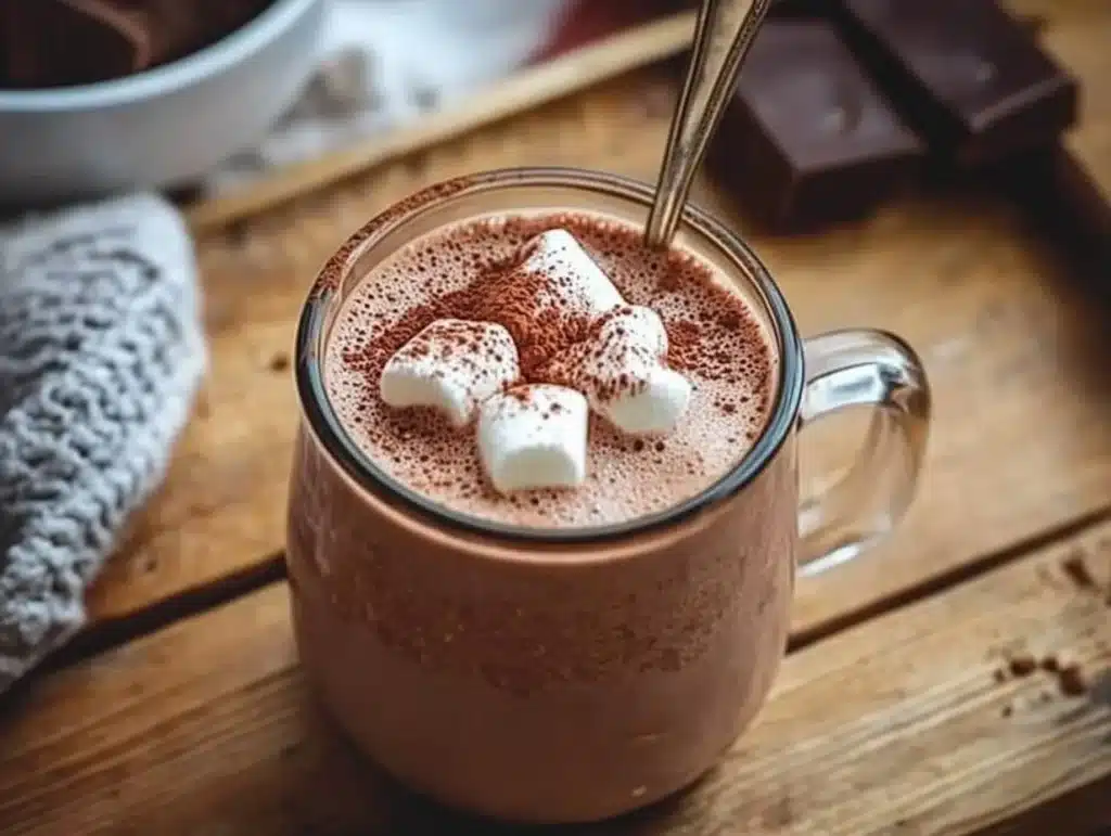 Current image: Delicious homemade hot chocolate mix in a jar with cocoa and marshmallows