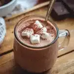 Delicious homemade hot chocolate mix in a jar with cocoa and marshmallows
