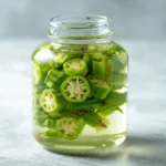 okra water recipe in a glass jar on kitchen counter