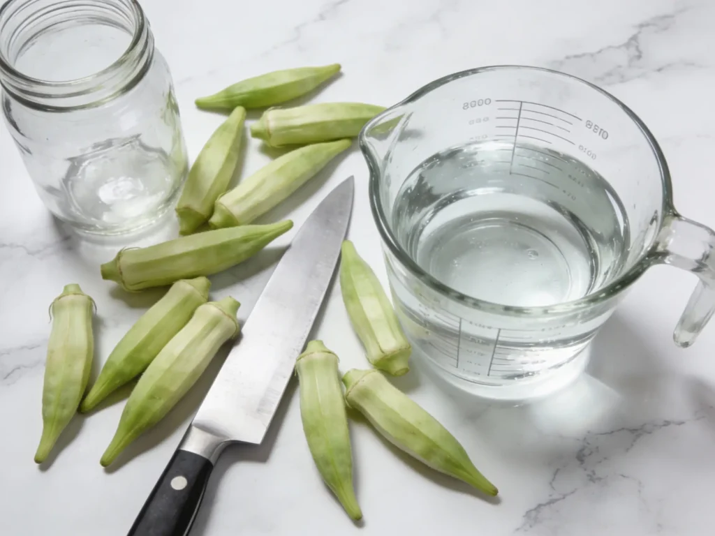 okra water recipe ingredients on countertop