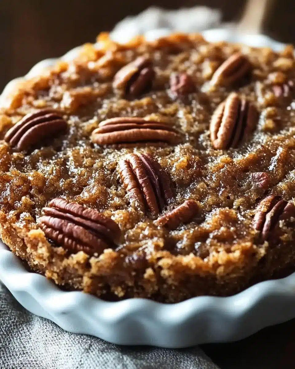 Delicious Pecan Pie Dump Cake topped with pecans and caramel sauce