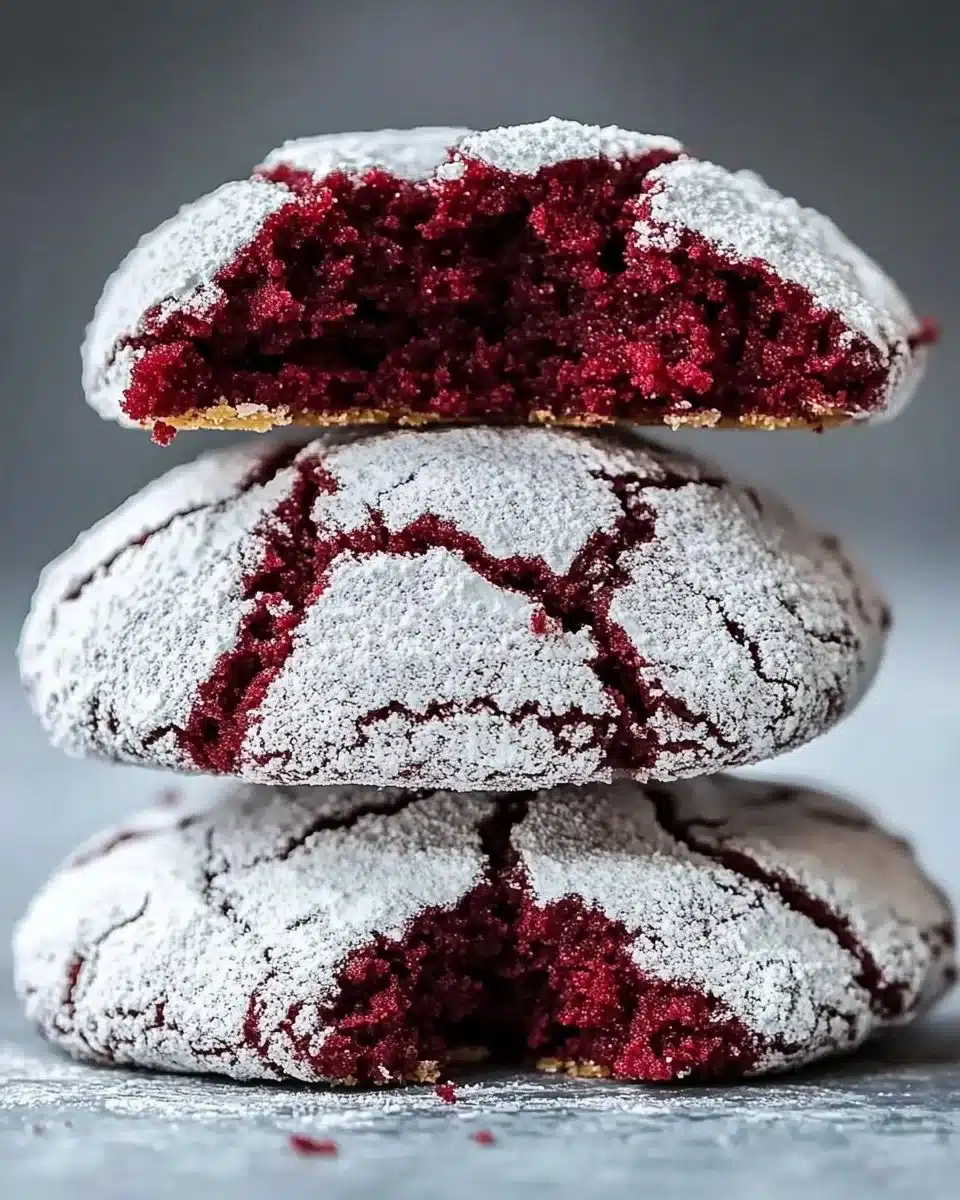 Delicious Red Velvet Crinkle Cookies on a plate, perfect treat for dessert.