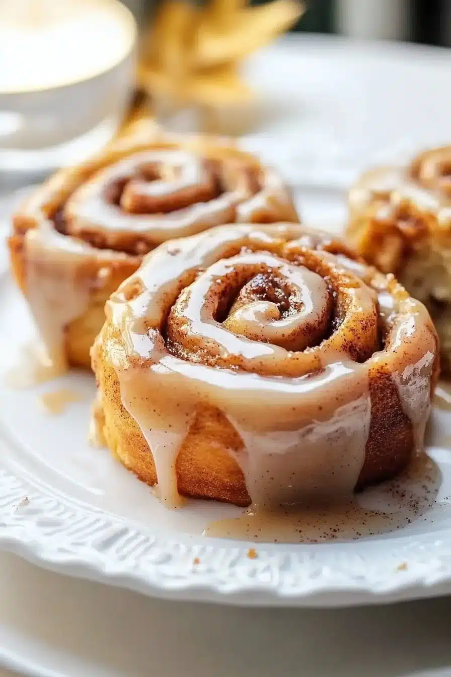 Thanksgiving apple cinnamon rolls with delicious glaze and apple filling