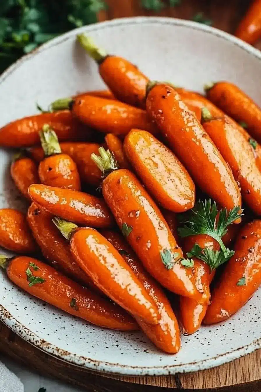 Delicious Thanksgiving glazed carrots served as a festive side dish.