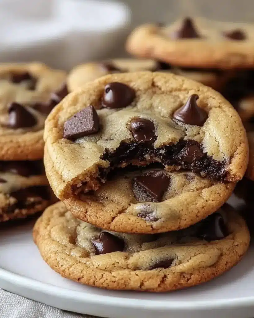 Current image: Ultra thick bakery style chocolate chip cookies on a cooling rack