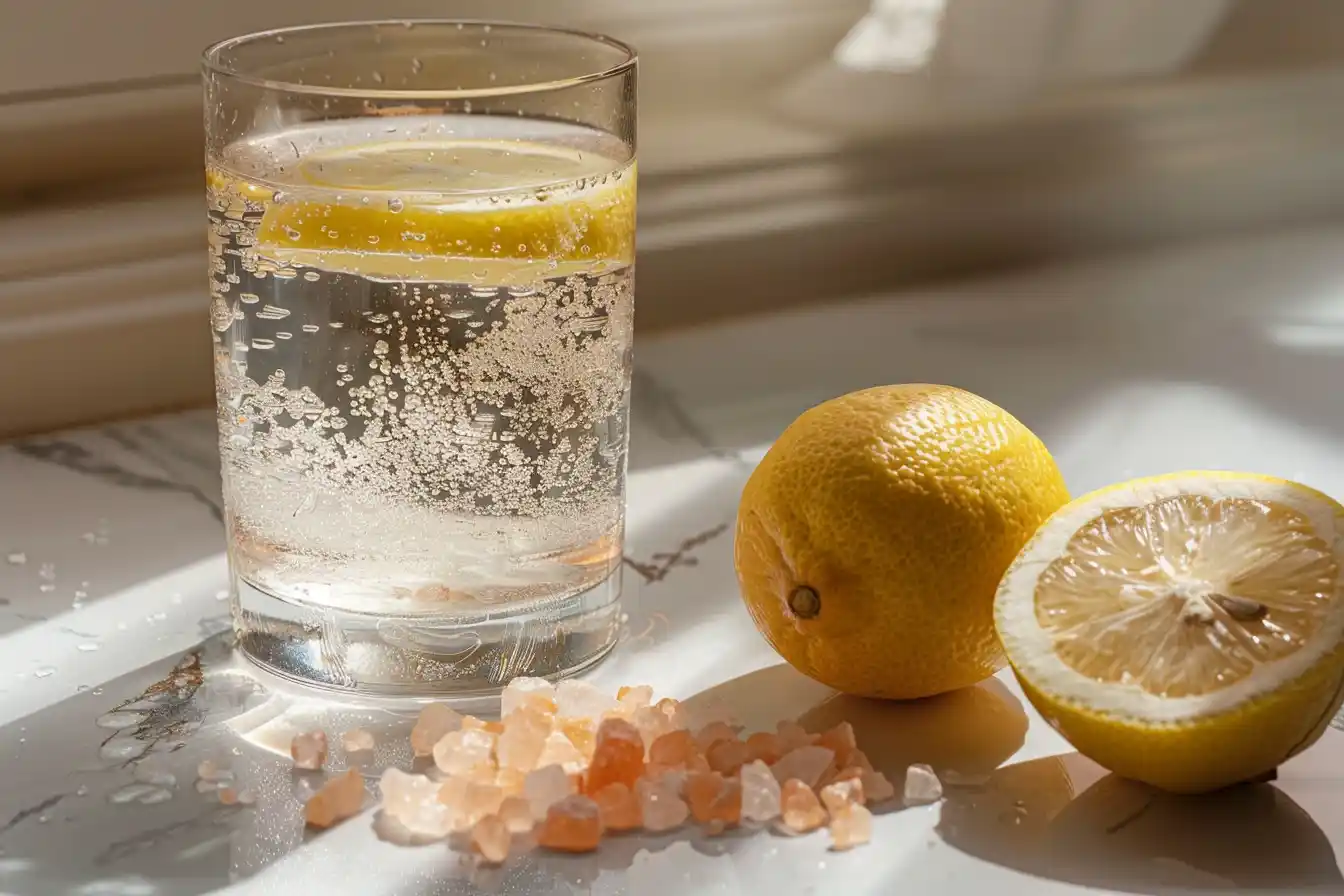 3 ingredient pink salt recipe morning detox drink with lemon and Himalayan salt