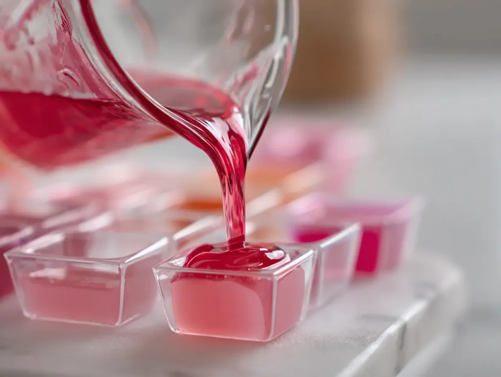 Pouring Kelly Clarkson gelatin recipe into silicone molds