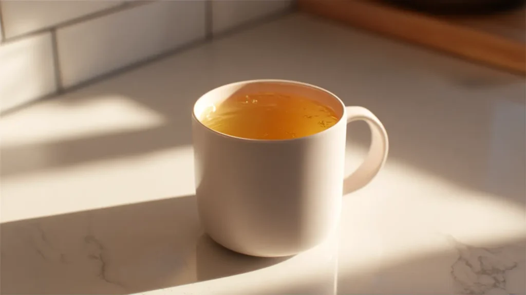 Steaming mug of finished Barbara O'Neill flu bomb remedy