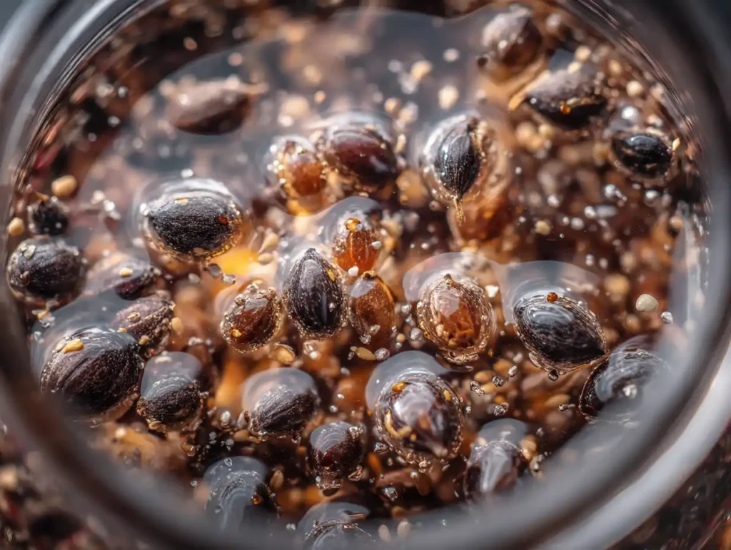 Lemon Basil Seed Drink Recipe : The 7-Minute Appetite Suppressant That Actually Works 15 Basil seeds blooming in warm water showing clear gel halo for lemon basil seed drink recipe