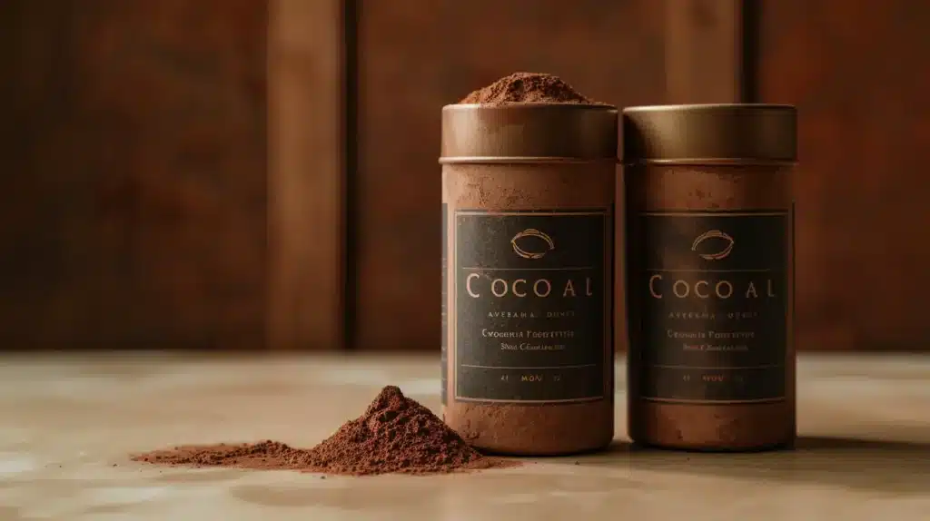 baking cocoa powder tins various brands close up label reading