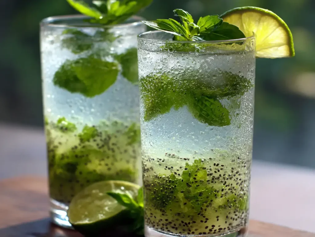 Basil Seed Drink Recipe: The Hydrating Superfood Elixir You'll Make Every Week 19 Basil seed drink poured over ice with mint garnish in tall glass