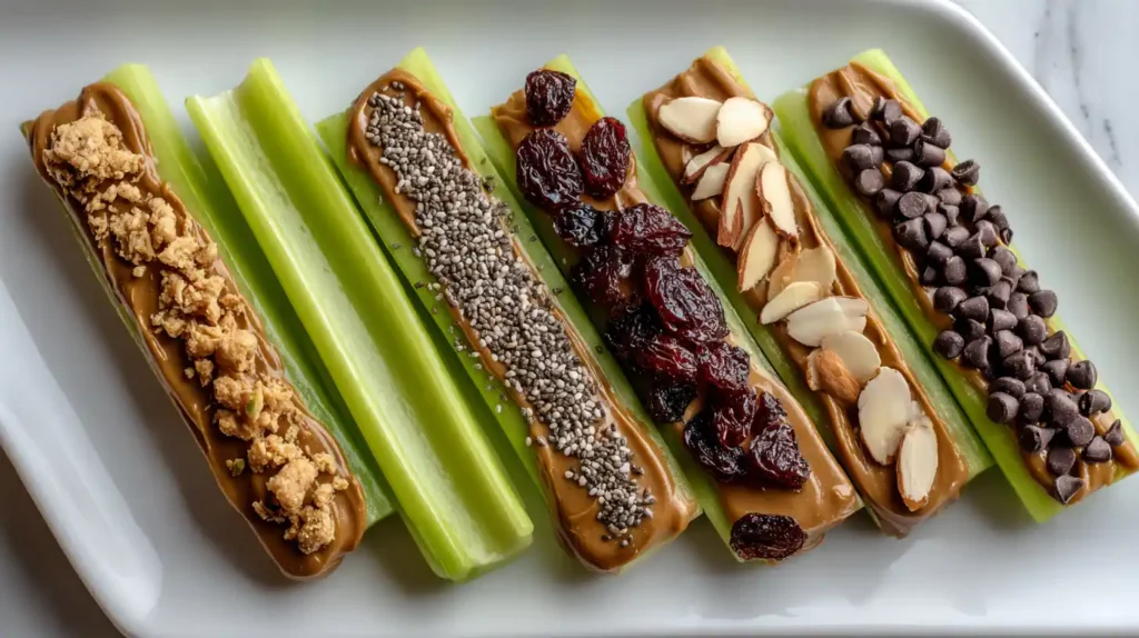 Celery with Peanut Butter Recipe: The Perfect 5-Minute Healthy Snack 19 Creative celery peanut butter toppings including nuts seeds and fruit