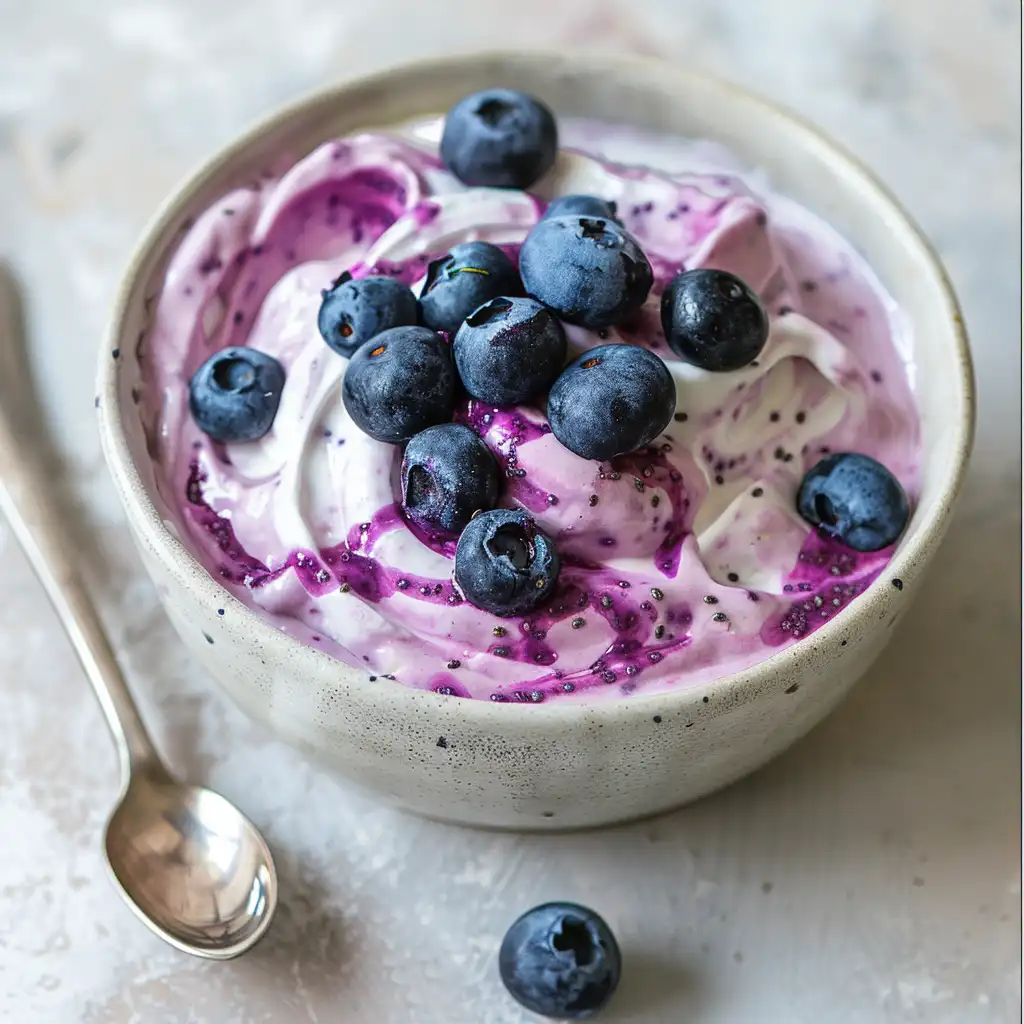 Chia jelly recipe swirled into Greek yogurt with fresh berries
