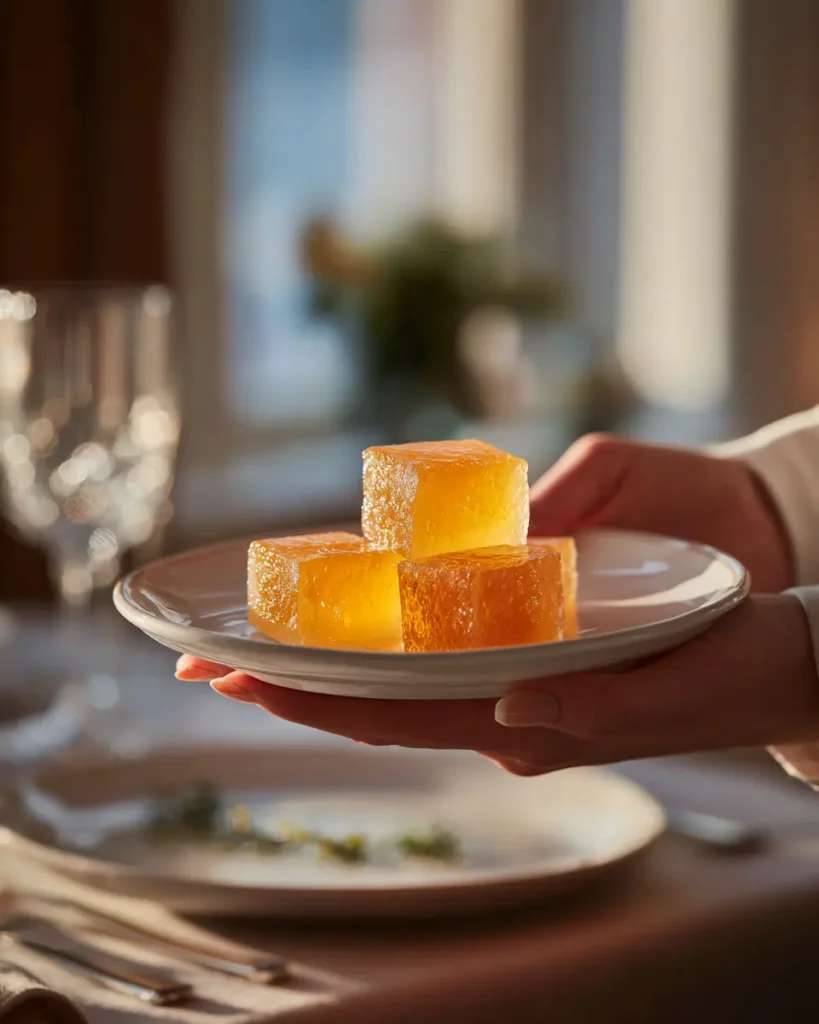 Woman eating gelatin cubes 20 minutes before meal