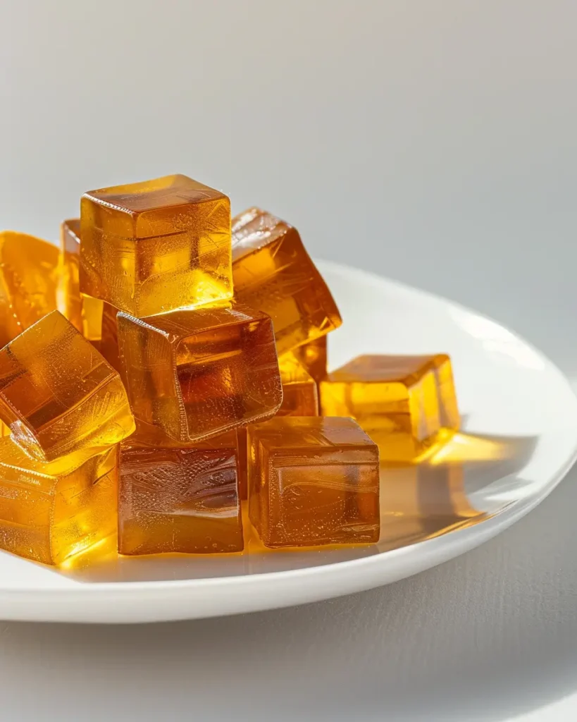 Rebel Wilson Gelatin Trick Recipe: 3 Ingredients That Actually Work 19 finished gelatin trick recipe cubes ready to eat on white plate close up