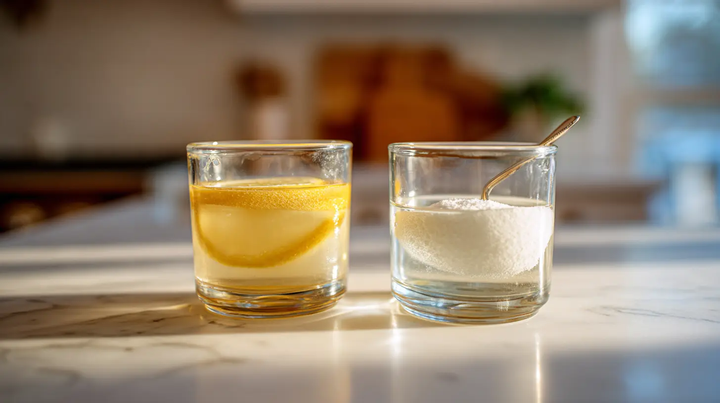 Gelatin vs collagen two clear glasses side by side, one thick gel one clear liquid