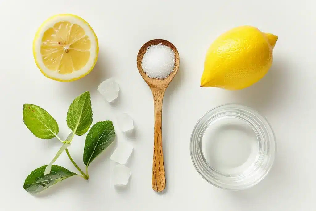 three ingredients for gelatin water trick: gelatin powder, water, and lemon