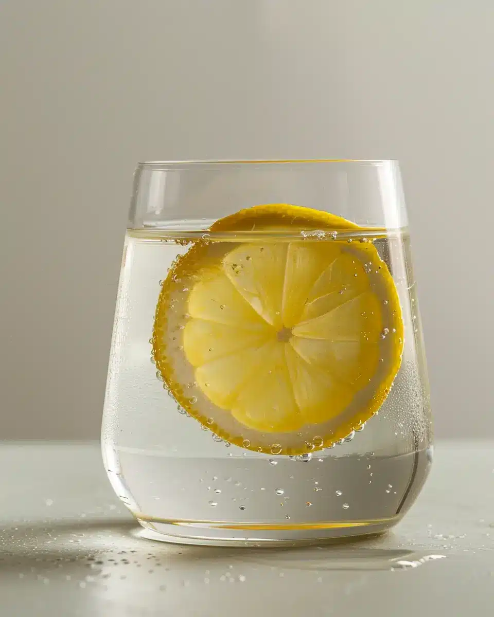 gelatin water trick recipe in clear glass with lemon slice