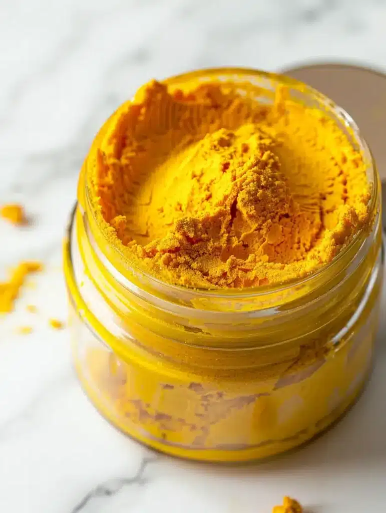 Golden milk paste recipe in glass jar with turmeric, black pepper and coconut oil
