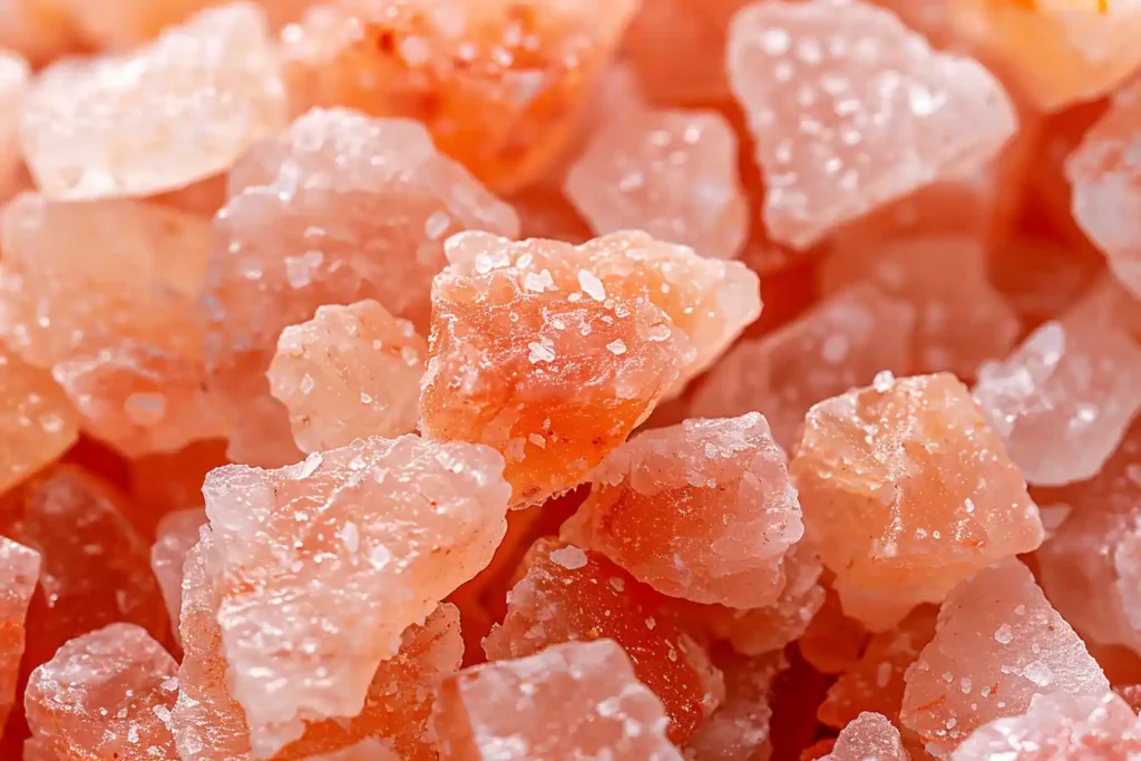 3 Ingredient Pink Salt Recipe The Morning Trick for Weight Loss, Detox, and All-Day Energy 15 Himalayan pink salt crystals close-up showing mineral-rich texture for the pink salt detox recipe