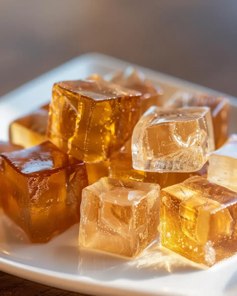 Rebel Wilson Gelatin Trick Recipe: 3 Ingredients That Actually Work 12 Current image: Rebel Wilson gelatin trick recipe cubes on white ceramic plate close up