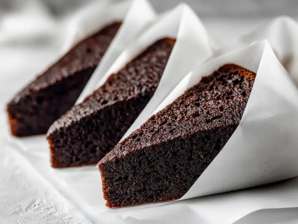 Easy 5 Ingredient Vegan Chocolate Cake (So Moist!) 18 Vegan chocolate cake sliced into portions wrapped in parchment for weekly meal prep storage