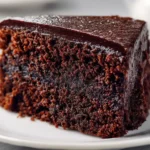 Easy 5 Ingredient Vegan Chocolate Cake (So Moist!) 13 Close up slice of 5 ingredient vegan chocolate cake with moist crumb for recipe card