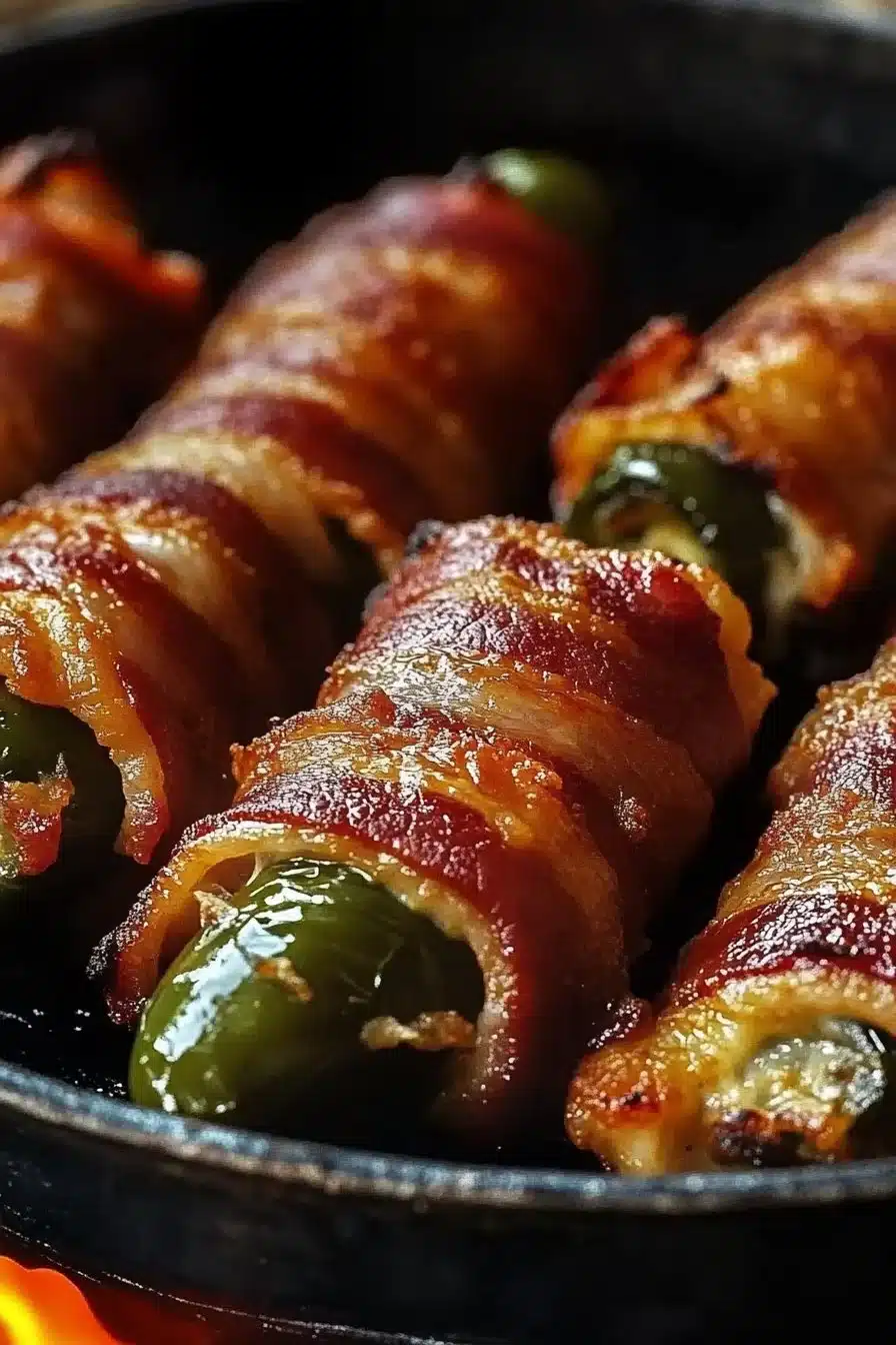 Bacon wrapped jalapeno poppers on a platter, ideal for appetizers.