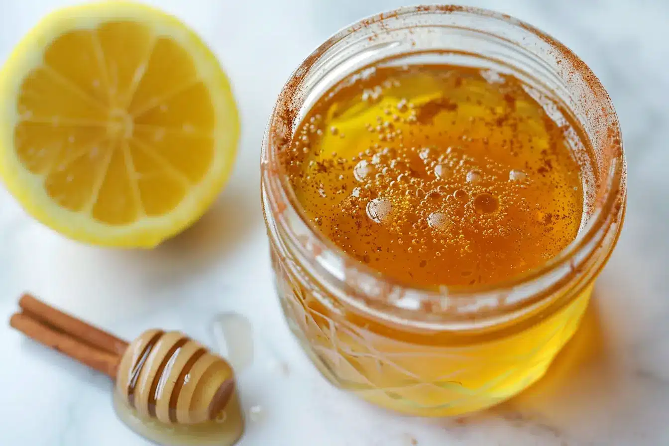 ben carson honey recipe with raw honey cinnamon and lemon in glass jar