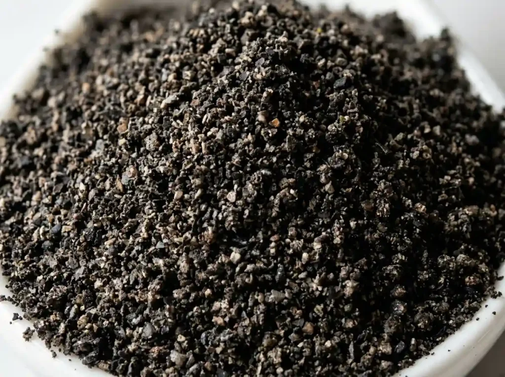 Black Sesame Dessert: 7 Easy Recipes Your Family Will Love 21 black sesame powder on a ceramic spoon for black sesame dessert recipes