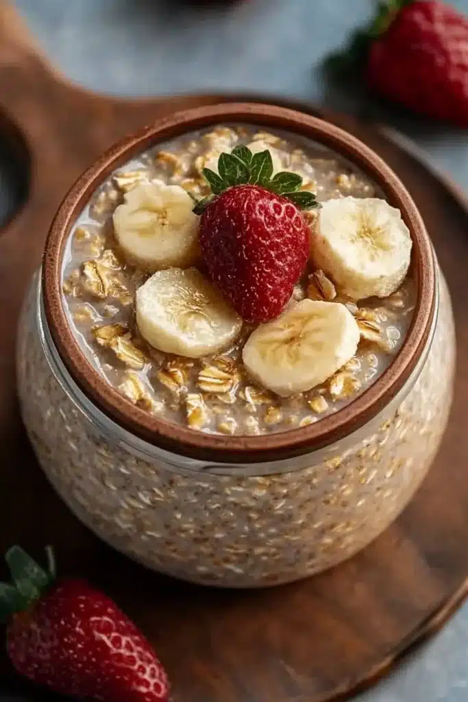 Current image: Bowl of brown sugar overnight oats topped with fruits and nuts
