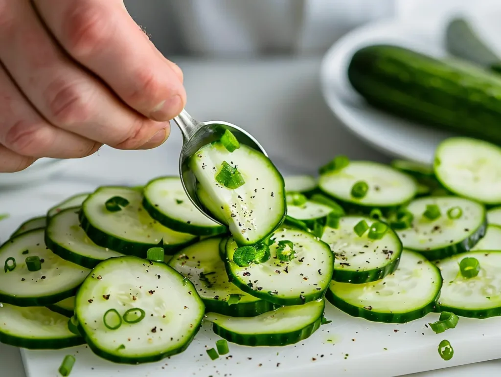 Seeding cucumber for the classic Greek salad recipe to prevent watery salad