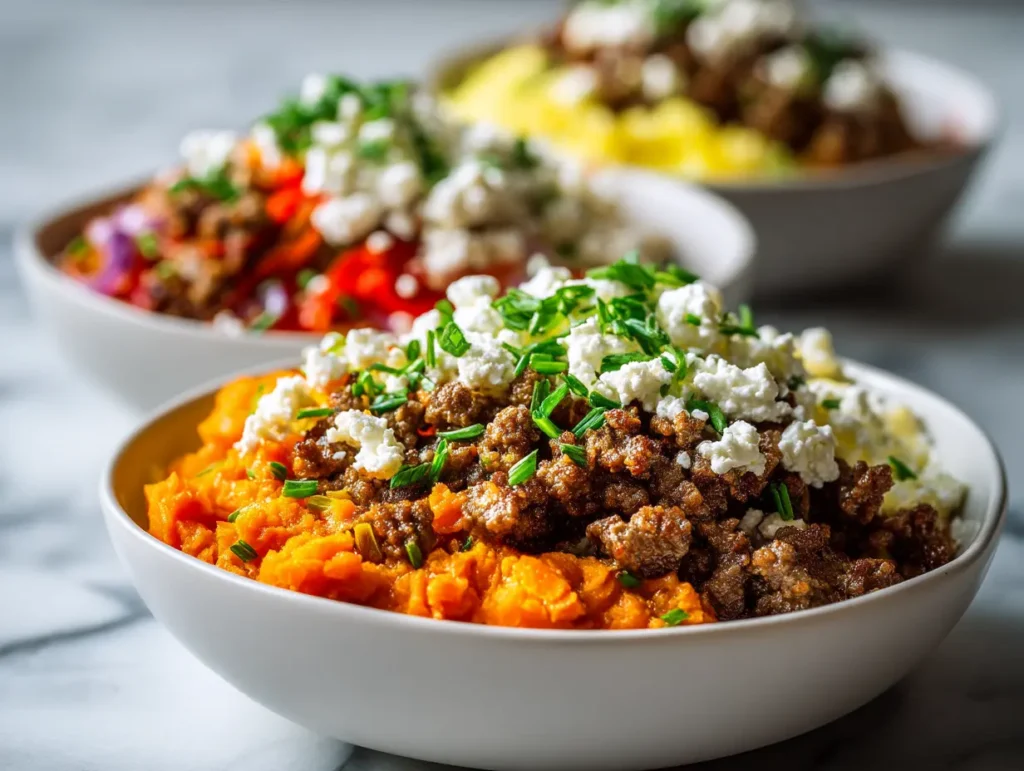 5 Easy Cottage Cheese Beef Bowl Recipes Your Family Will Love 20 Three cottage cheese beef bowl variations side by side with different bases and toppings