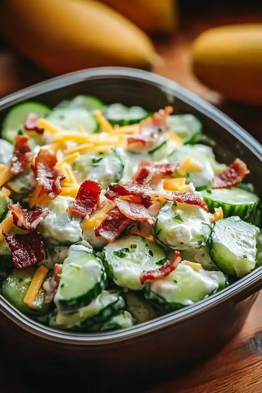 Creamy Cucumber Salad with Bacon and Cheese 6 Creamy Cucumber Salad with Bacon and Cheese