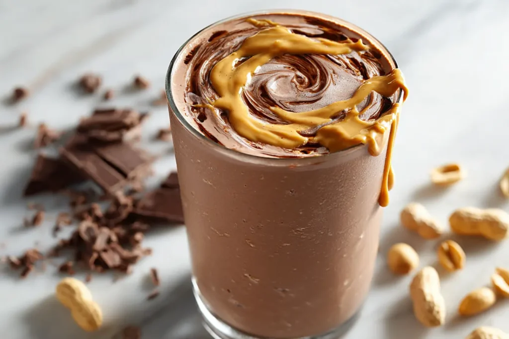 creatine drink recipe chocolate peanut butter shake in a glass