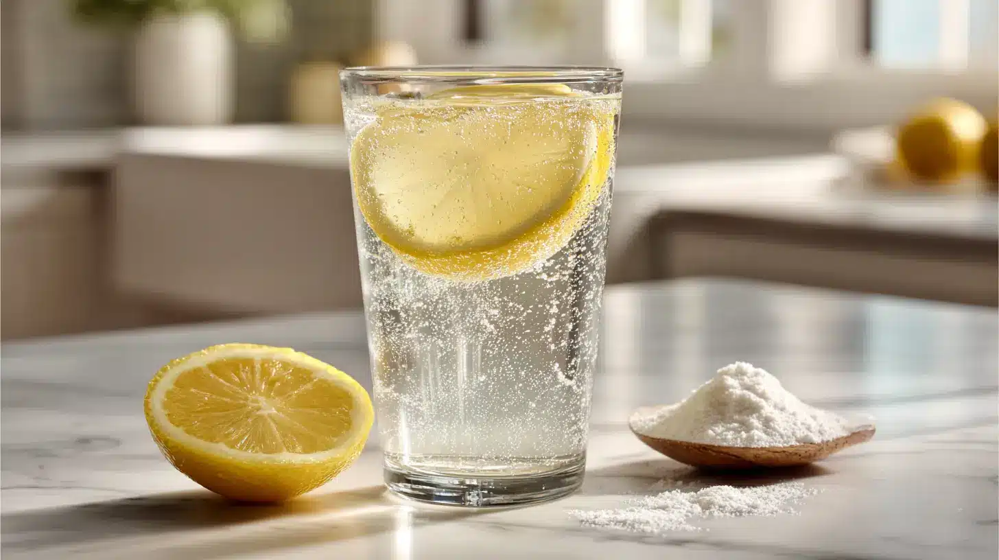 creatine drink recipes with electrolytes and lemon in a clear glass