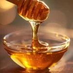 raw honey drizzling into a bowl to make dr gupta honey and turmeric recipe