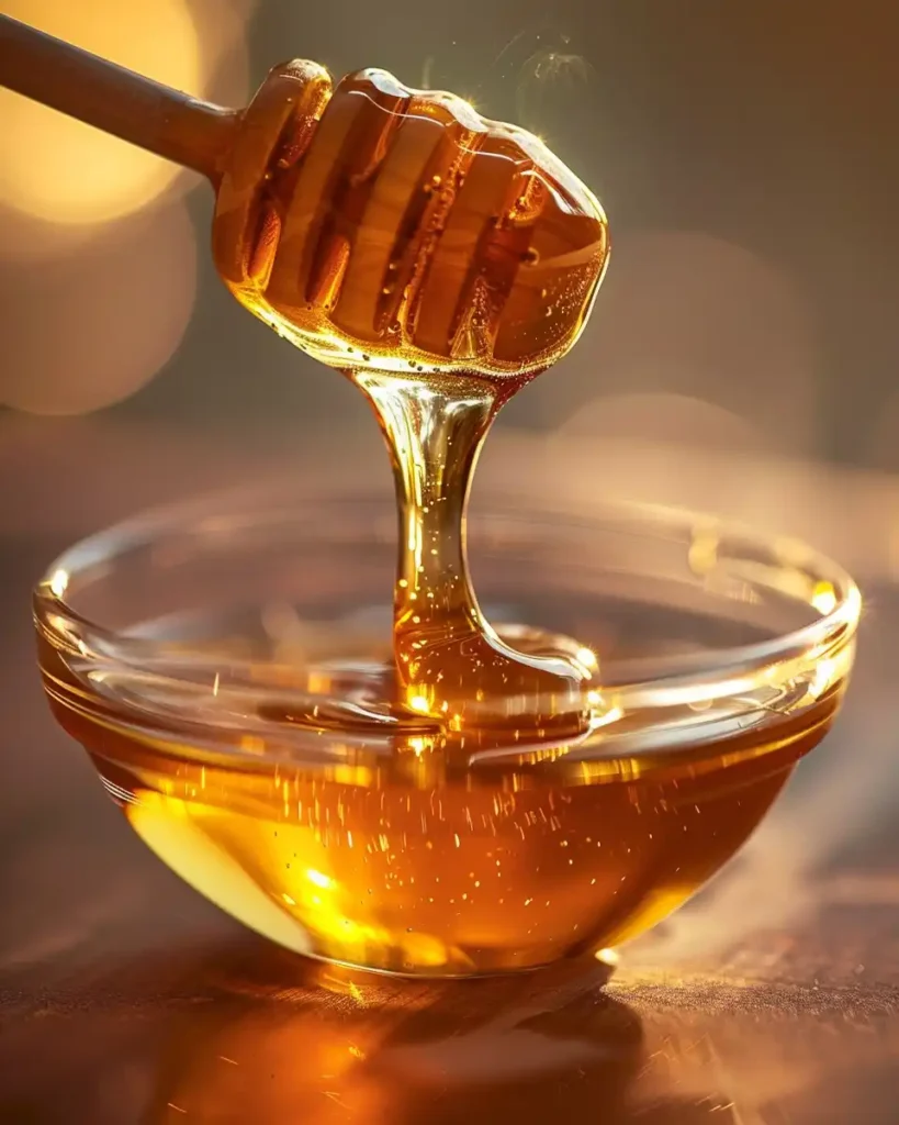raw honey drizzling into a bowl to make dr gupta honey and turmeric recipe