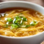 Easy Egg Drop Soup Recipe Ready in 10 Minutes 18 Easy egg drop soup in a white ceramic bowl with silky golden egg ribbons and green onion garnish