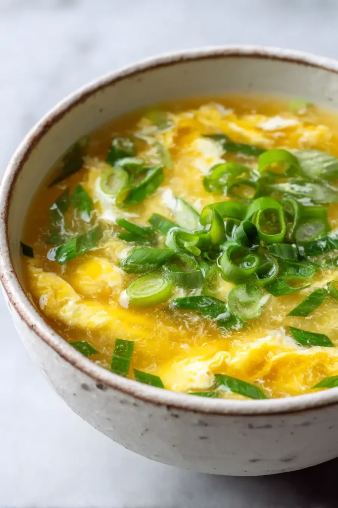Easy Egg Drop Soup Recipe Ready in 10 Minutes 22 Easy egg drop soup recipe in a white bowl with golden silky egg ribbons ready in 10 minutes