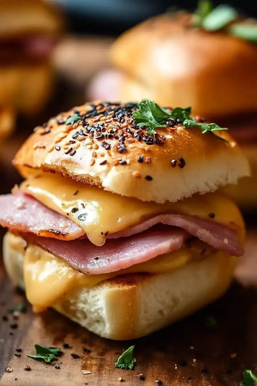 Delicious ham and cheese sliders served on a platter