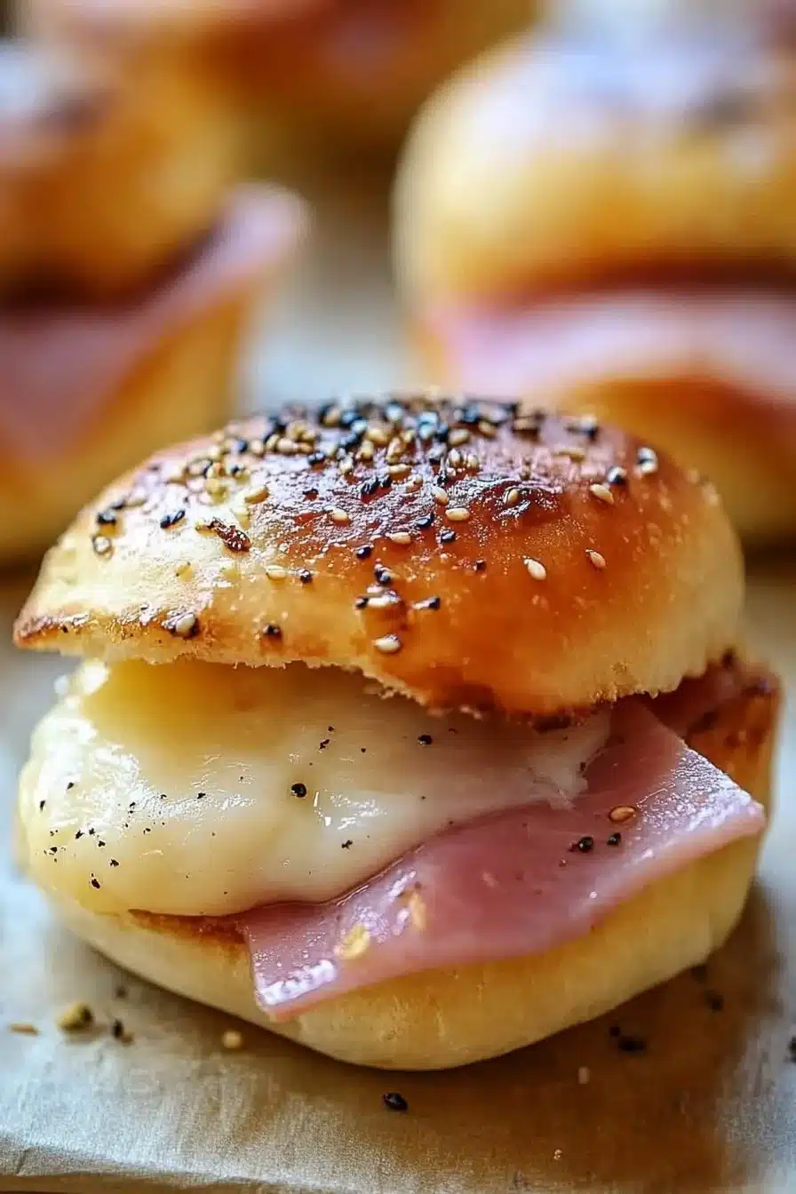 Ham and Havarti Cheese Sliders on a serving platter