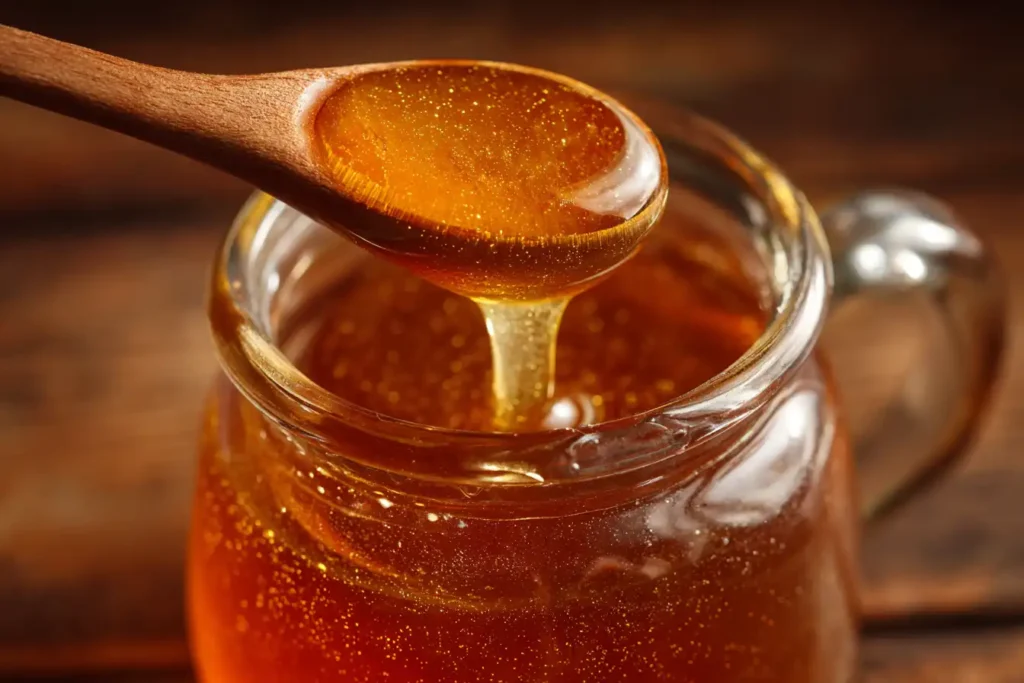 Honey Alzheimer Treatment: Can This Golden Ritual Support Memory? 16 Raw honey pouring into glass mug for honey Alzheimer treatment memory blend recipe