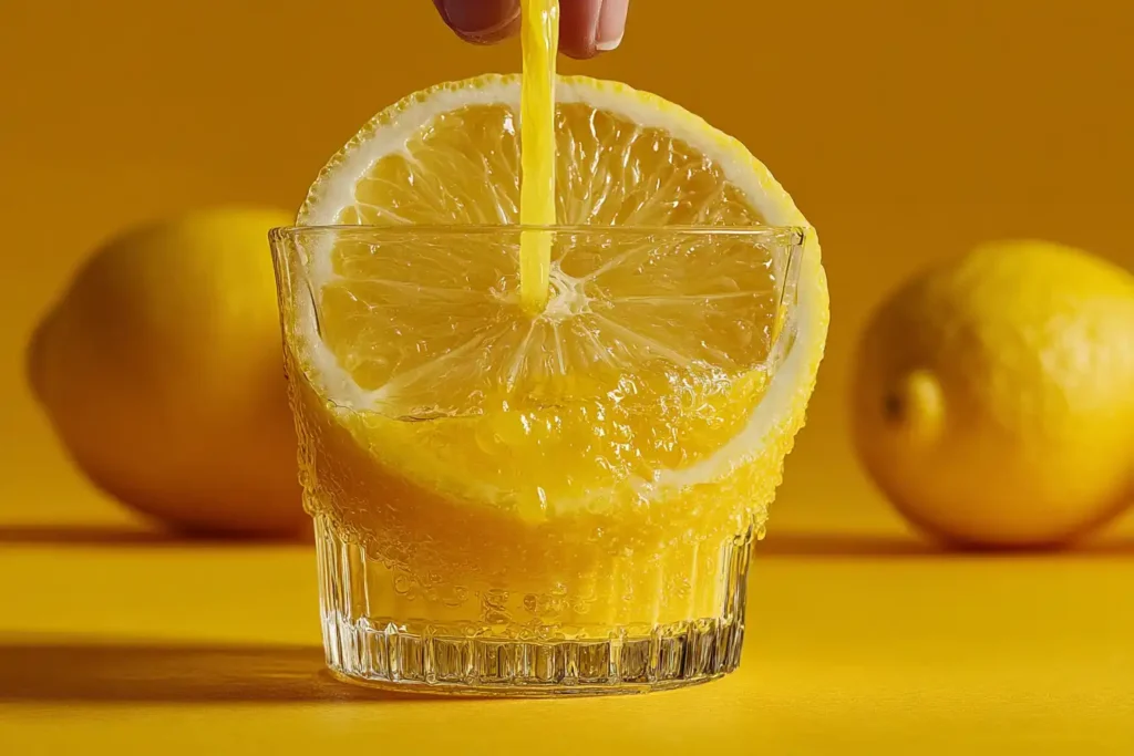fresh lemon being squeezed for the mounjaro lemon recipe into warm water