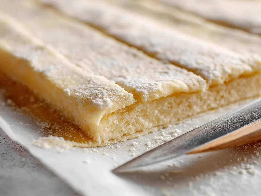 Puff pastry sheet being scored with a knife to create border for zucchini tart