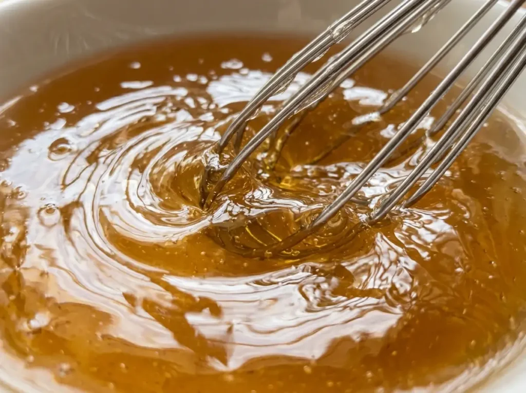 Dissolving bloomed gelatin with hot water for dr gupta gelatin recipe until smooth