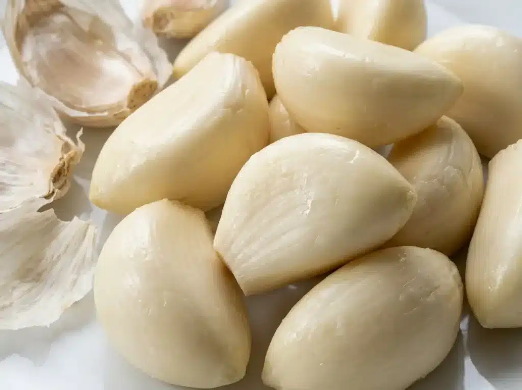 Whole peeled garlic cloves being prepared for dr william li honey recipe