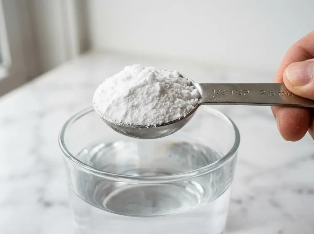 Half teaspoon of baking soda measured precisely in silver spoon for what is the baking soda trick recipe