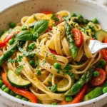7 Best Vegan Pasta Primavera Recipe Tips for a Perfect Plate 14 Final close up vegan pasta primavera recipe with fresh herbs lemon and colorful vegetables
