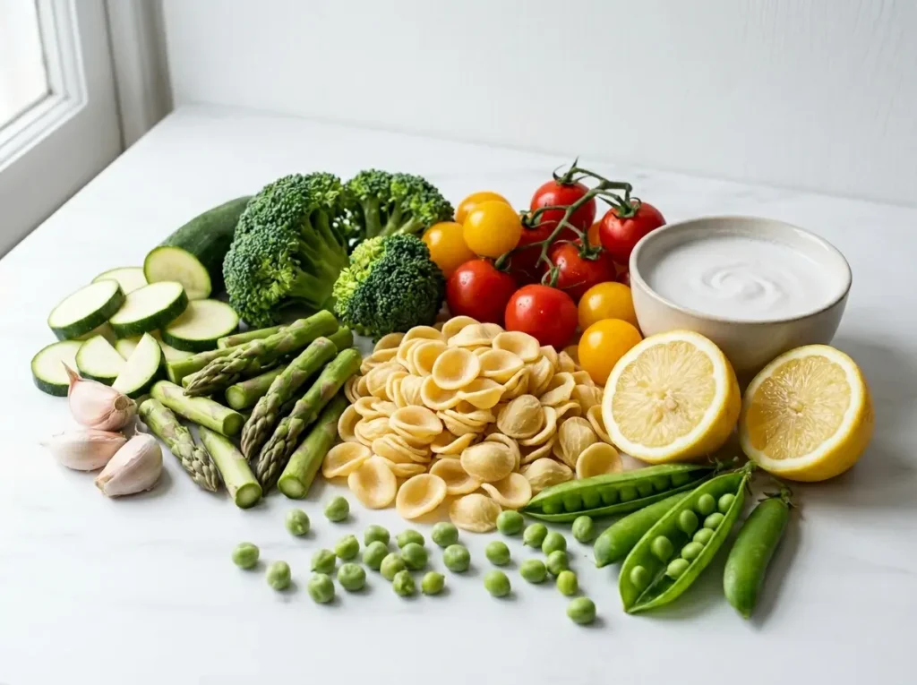 7 Best Vegan Pasta Primavera Recipe Tips for a Perfect Plate 13 Vegan pasta primavera recipe ingredients close up with vegetables lemon garlic broth and pasta